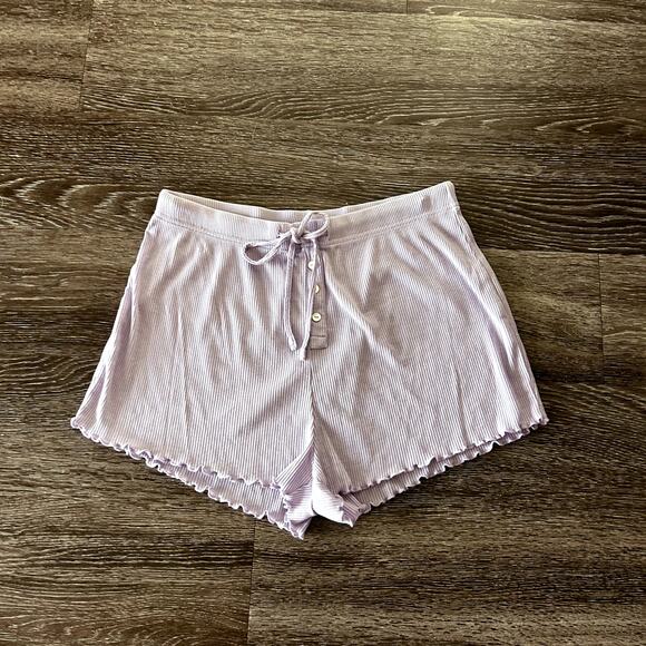 EUC WSLY Ribbed Shorts Size Medium Lavender Drawstring Lounge Pajama Pants - Picture 13 of 14
